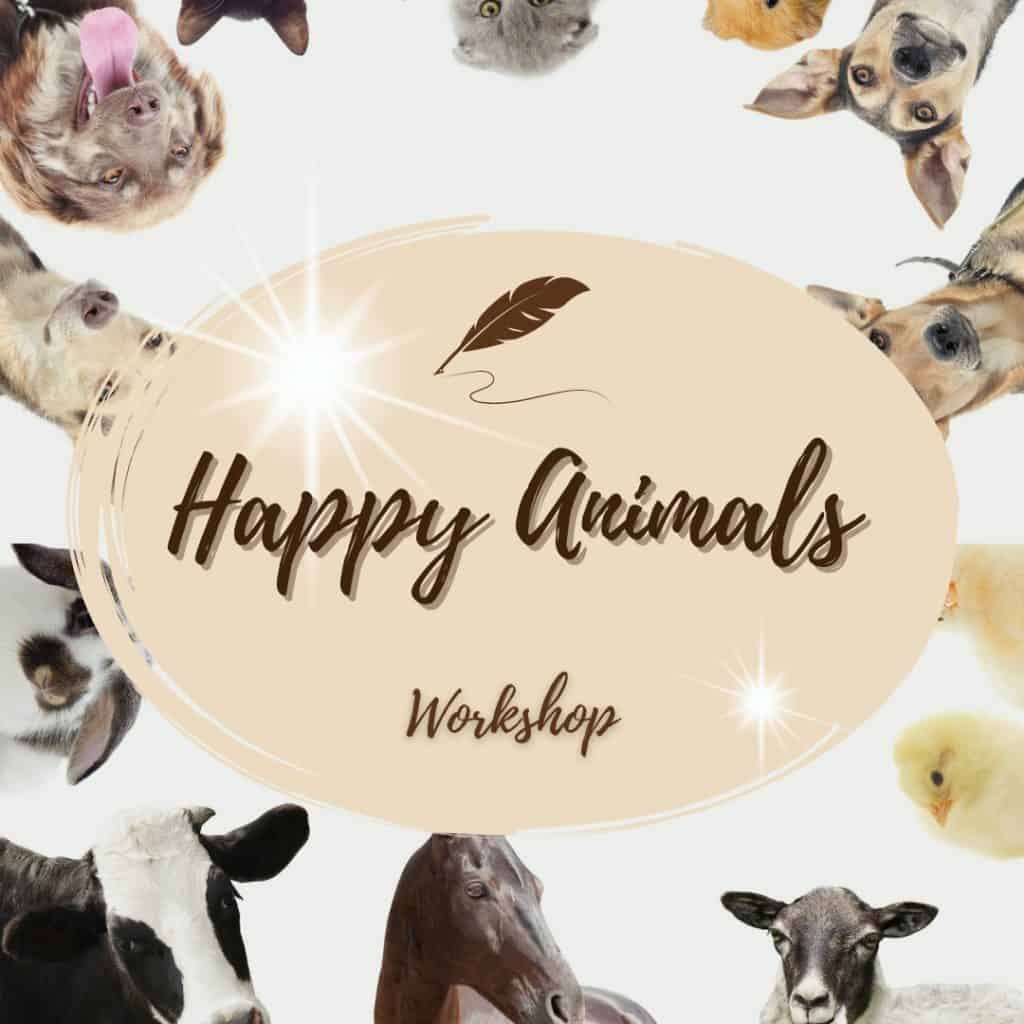 Teaser für Happy Animals Workshop mit verschiedenen Tierarten drauf