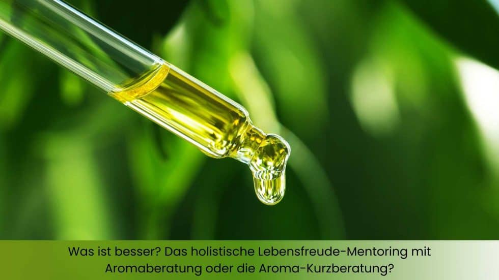 Ein Tropfen ätherisches Öl aus der Pipette. Welche Aromaberatung ist besser?